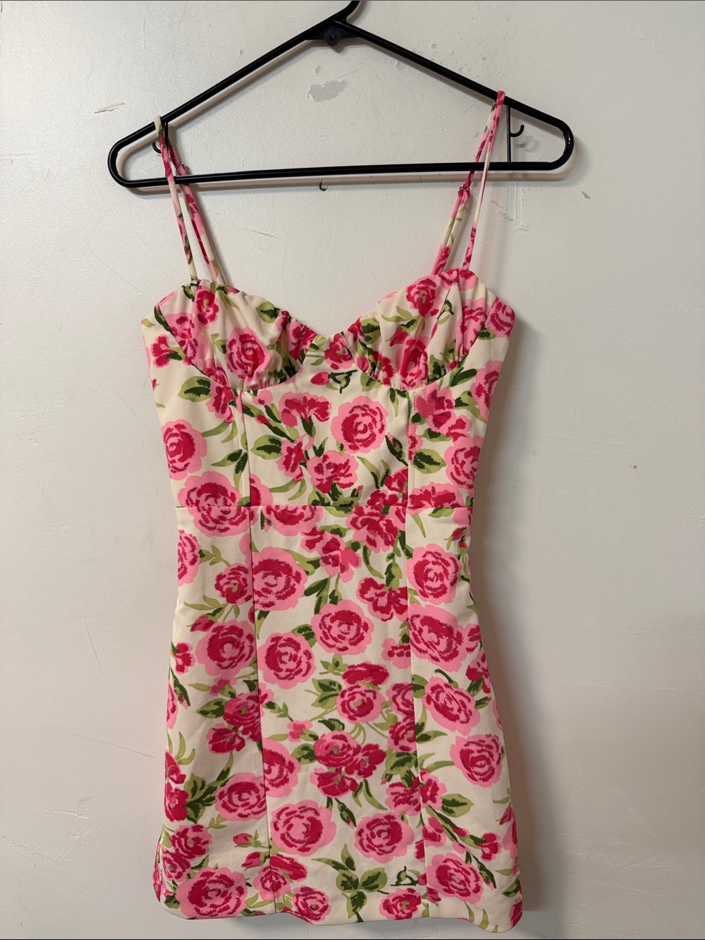 Zara Cream  Dress with Pink Rose Print